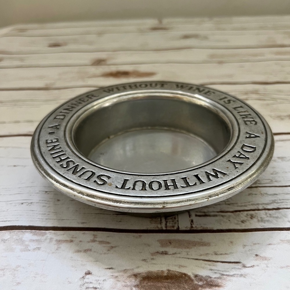 Wilton Armetale Wine Bottle Coaster Silver Inscribed Quote 6.5 Inch OS